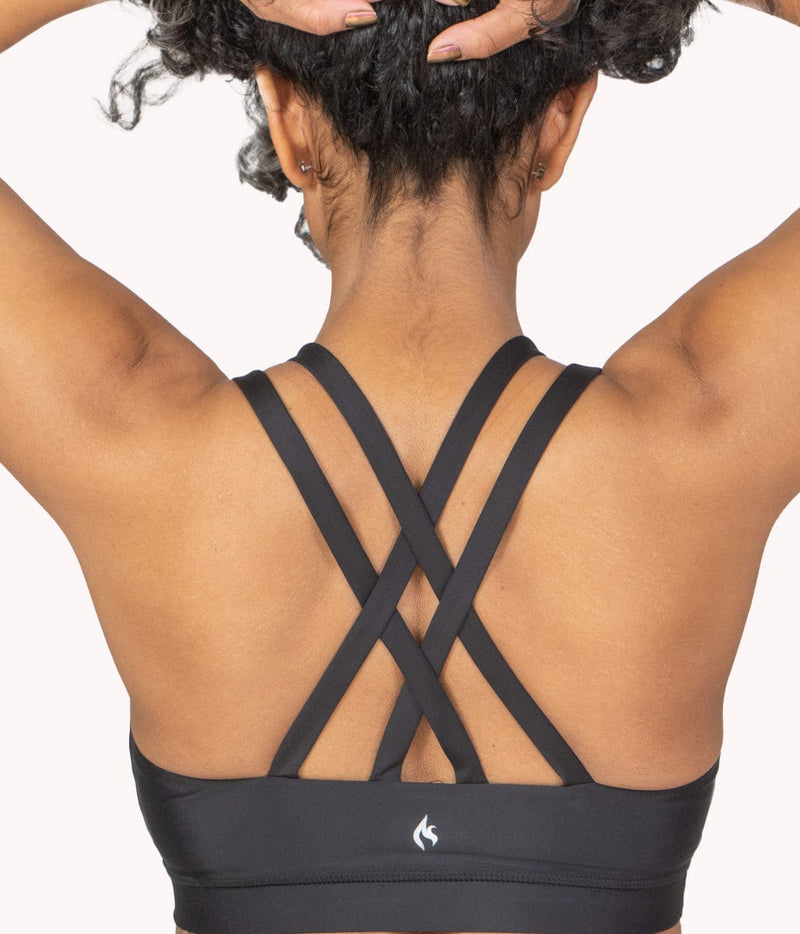 ID Ideology Leather-Look Spiral Strappy-Back Sports Bra Black XL