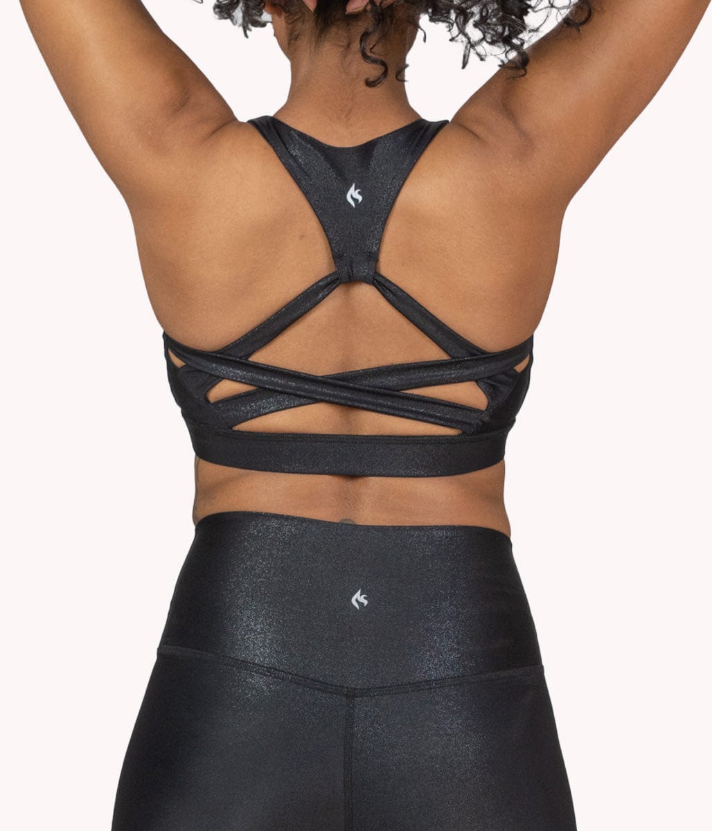 Victoria's Secret Victoria Sport Bra Crisscross Size L Shiny Black Gym Yoga  Top 
